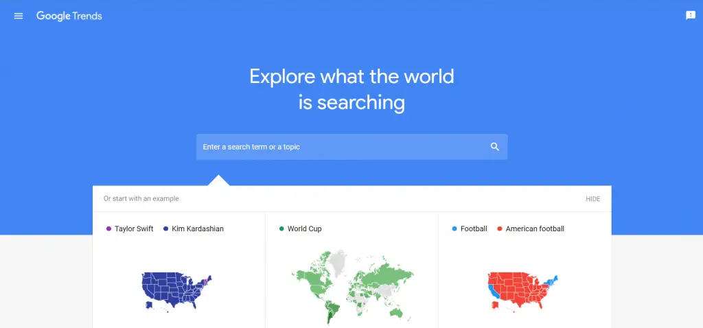 Google Trends webpage view