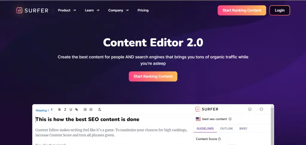 Content Editor by Surfer webpage view