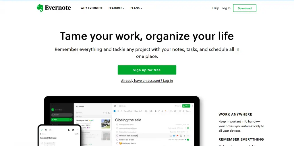 Evernote webpage view