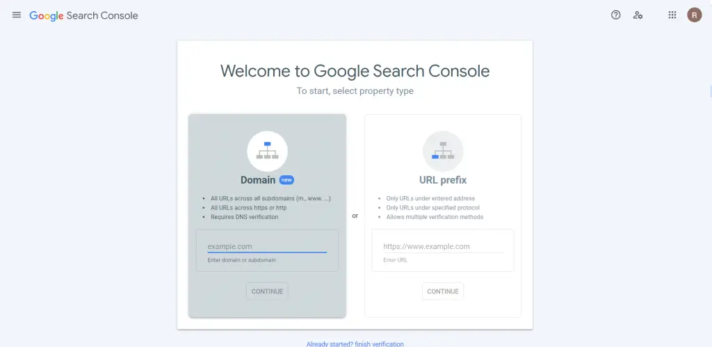 Google Search Console webpage view