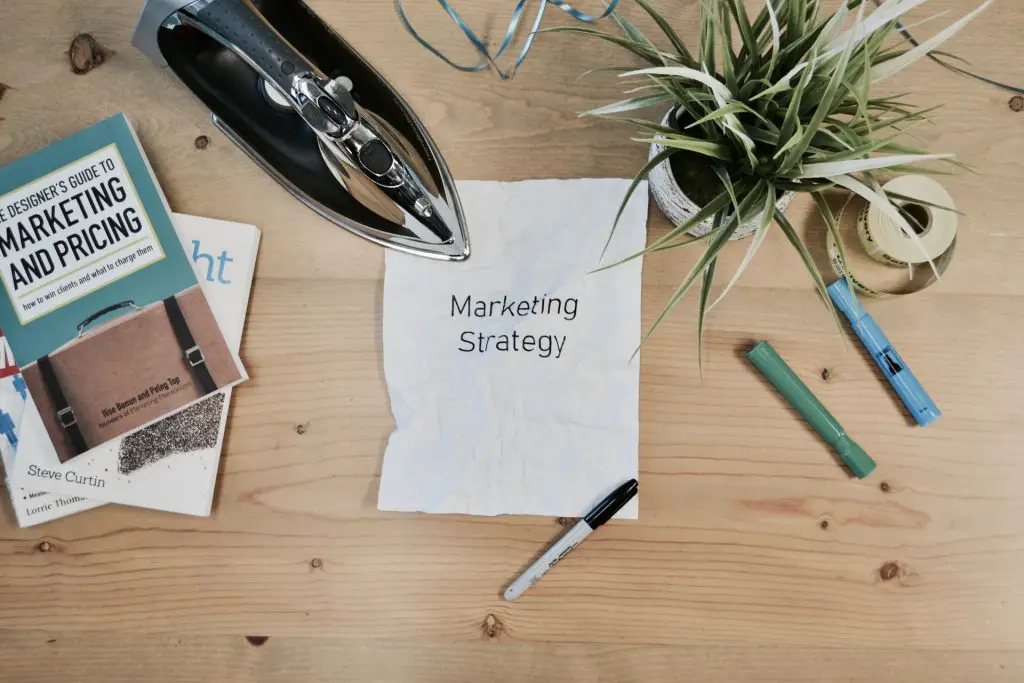 desk with marketing strategy plan